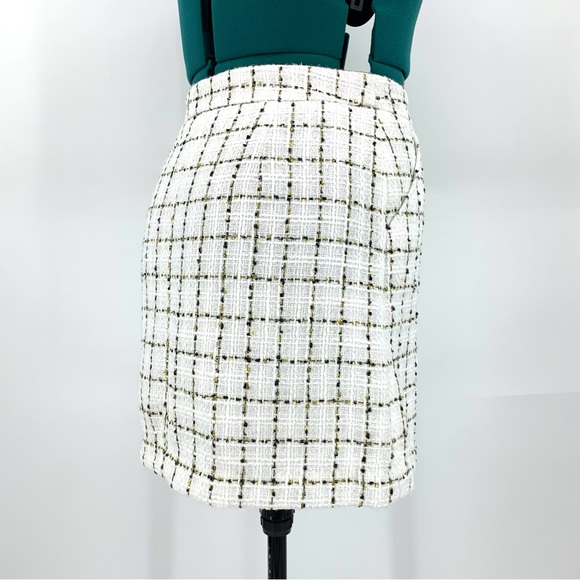 Tommy Hilfiger NWT Ivory Black Gold Plaid Tweed Mini Pencil Pocketed Skirt, 8 - Picture 8 of 16